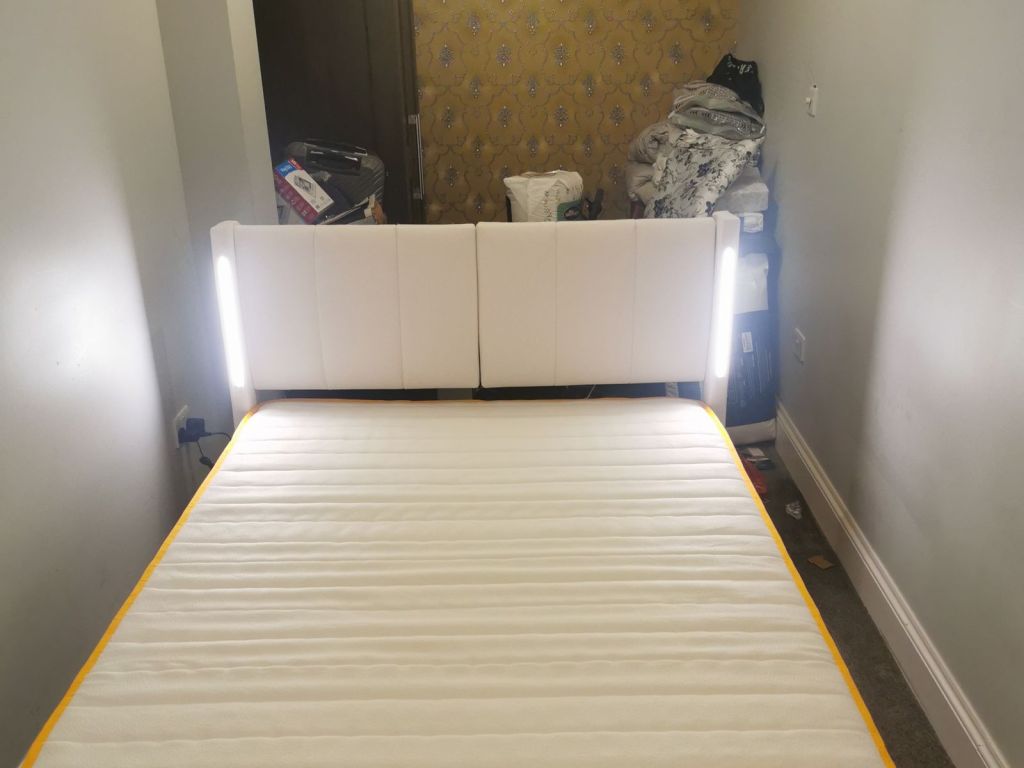 Ottoman storage bed with LED headboard assembled